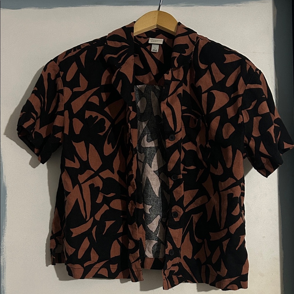 A New Day Black and Brown Abstract Print Top